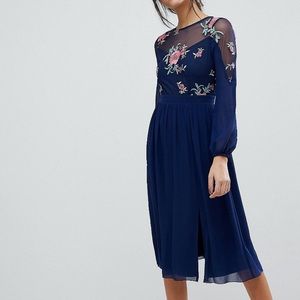 Little Mistress Embroidered Top Midi Skater Dress